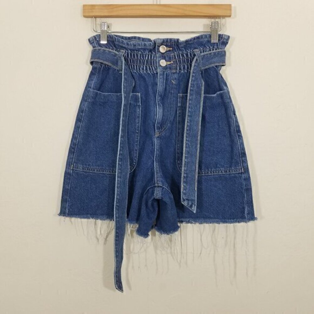 Zara Ultra High Rise Belted Jean Shorts Blue Size 2